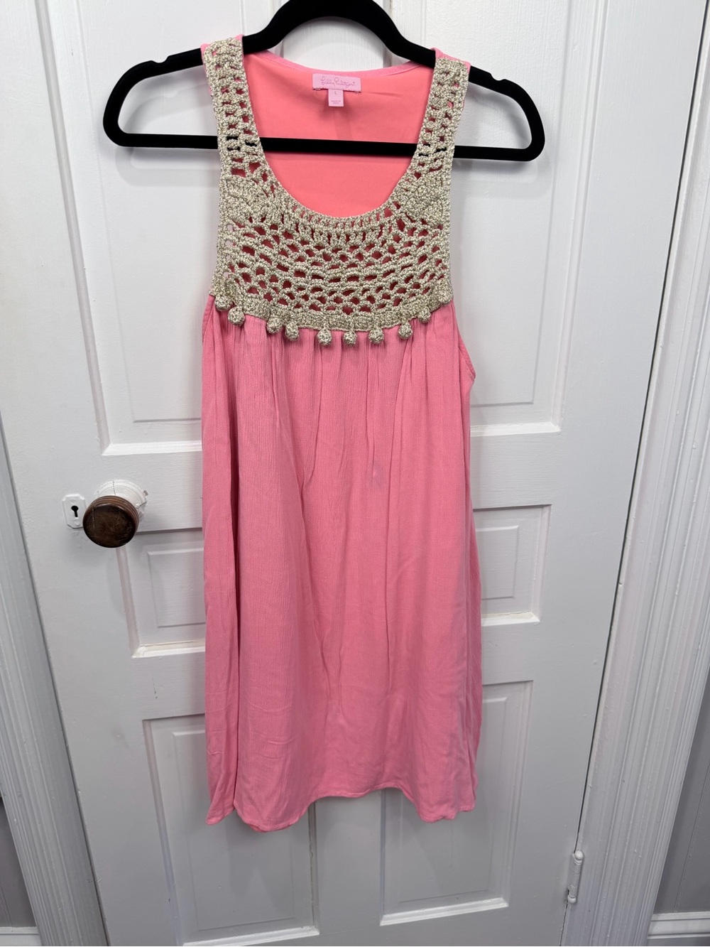 Lilly Pulitzer Pink Mini Dress with Cream Crochet Yoke